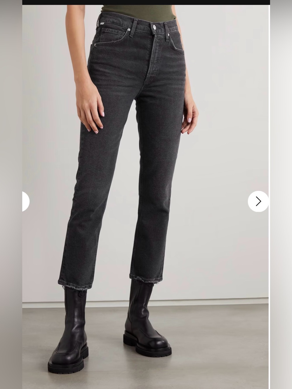 Citizens of Humanity Jolene High Rise Straight Leg Jeans Black Frayed Hem Sz 26